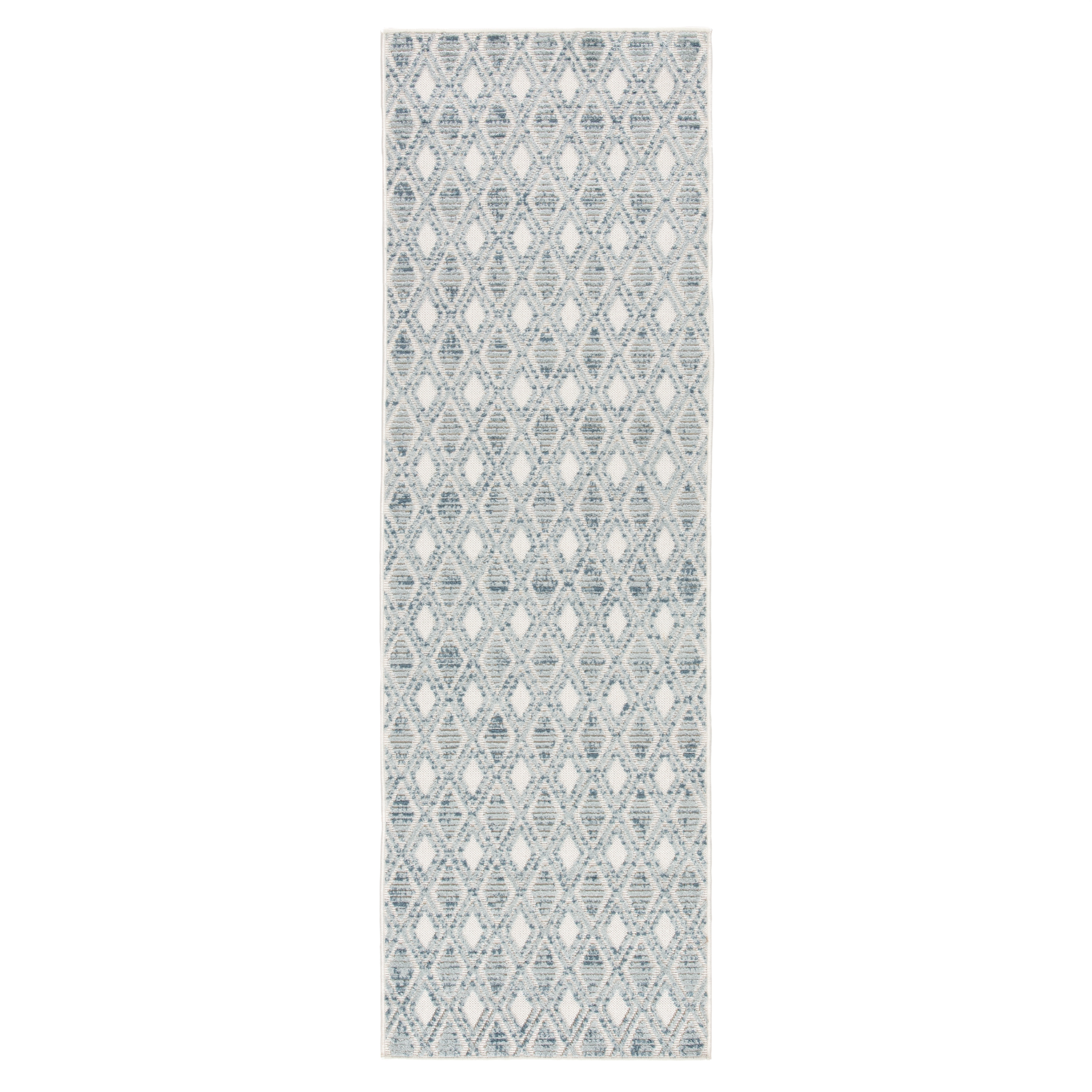 Meira Indoor/ Outdoor Trellis Blue/ White Runner Rug (2'6"X8') - Image 0