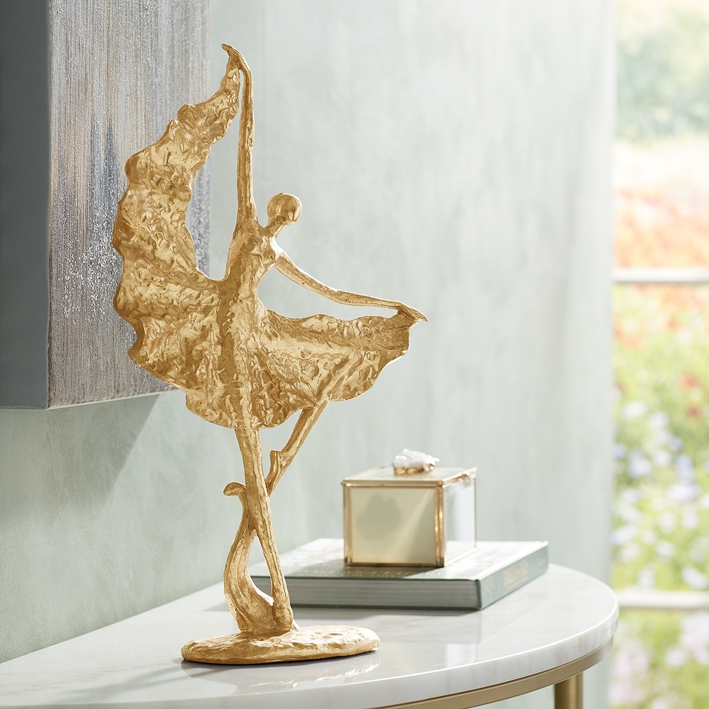 Dancer with Skirt 17 1/2" High Shiny Gold Statue - Image 0