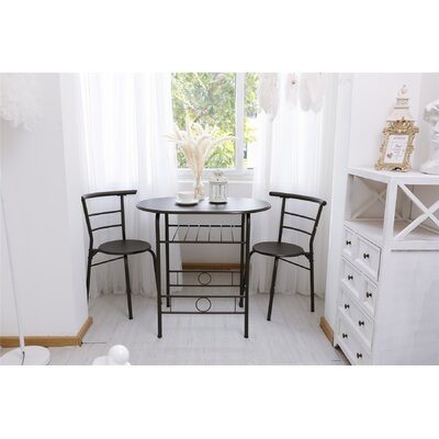 3 Pieces Black Kitchen Table Set With Metal Frame And Shelf Storage - Image 0