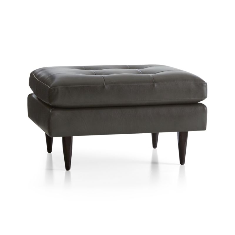 Petrie Leather Midcentury Ottoman - Image 2