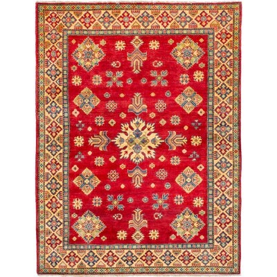 One-of-a-Kind Kaleb Hand-Knotted 2010s Uzbek Gazni Red/Yellow/Blue 5'4" x 6'9" Wool Area Rug - Image 0
