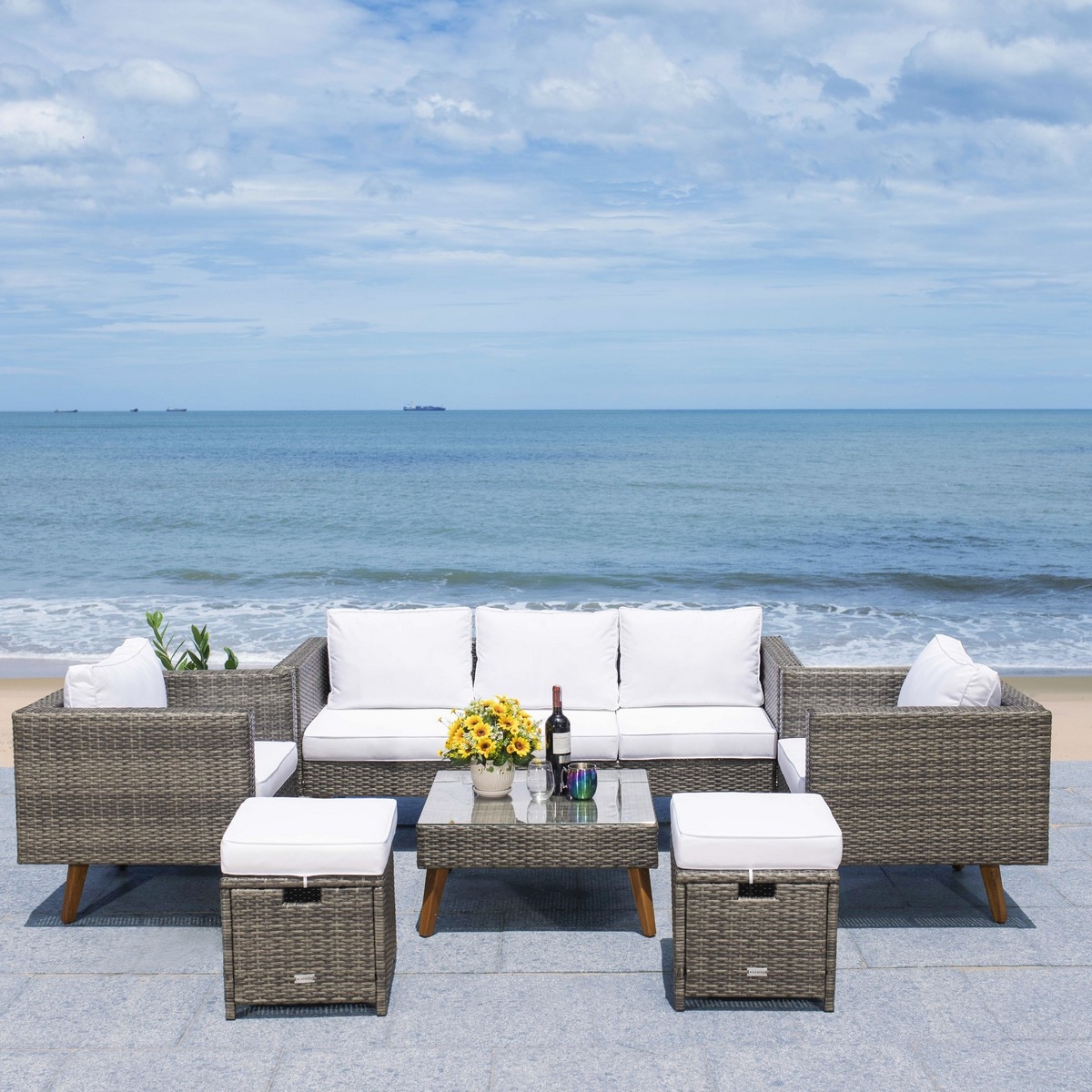 Presla 6 Pc Living Set - Grey Brown/White - Safavieh - Image 9
