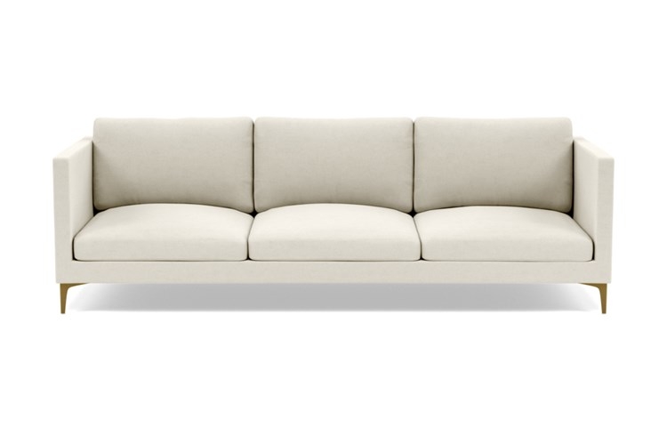 Oliver Sofa with White Chalk Fabric, standard down blend cushions, and Brass Plated legs - Image 0