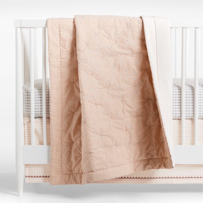 Wild Daisies Embroidered Organic Cotton Baby Crib Quilt - Image 0