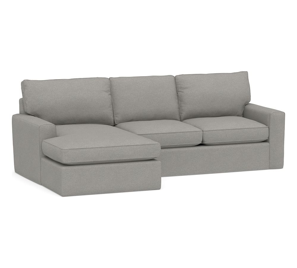 Pearce Square Arm Slipcovered Right Arm Loveseat with Wide Chaise Sectional, Down Blend Wrapped Cushions, PRF Heathered Basketweave Platinum - Image 0