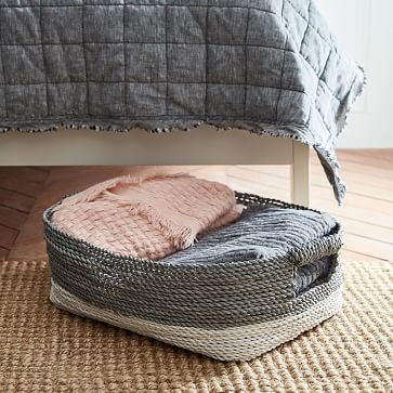 Two-Tone Woven Basket, Gray/White, Underbed - Image 2