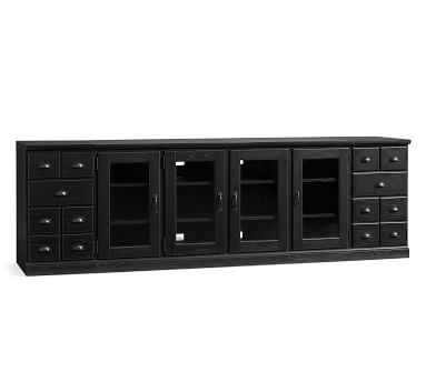Printer's Media Console with Glass Cabinets, Tuscan Chestnut - Image 1