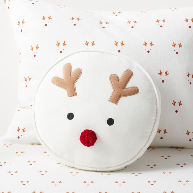 Christmas Reindeer Round Velvet Kids Throw Pillow - Image 0