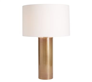 Stella Table Lamp, Small Antique Brass Base with Medium Straight Sided Gallery Shade, White - Image 1