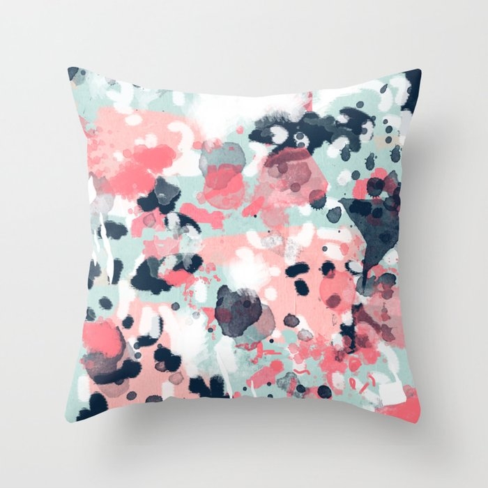 Isla - Abstract Painting Navy Mint Coral Trendy Color Palette Summer Bright Decor Throw Pillow by Charlottewinter - Cover (20" x 20") With Pillow Insert - Indoor Pillow - Image 0