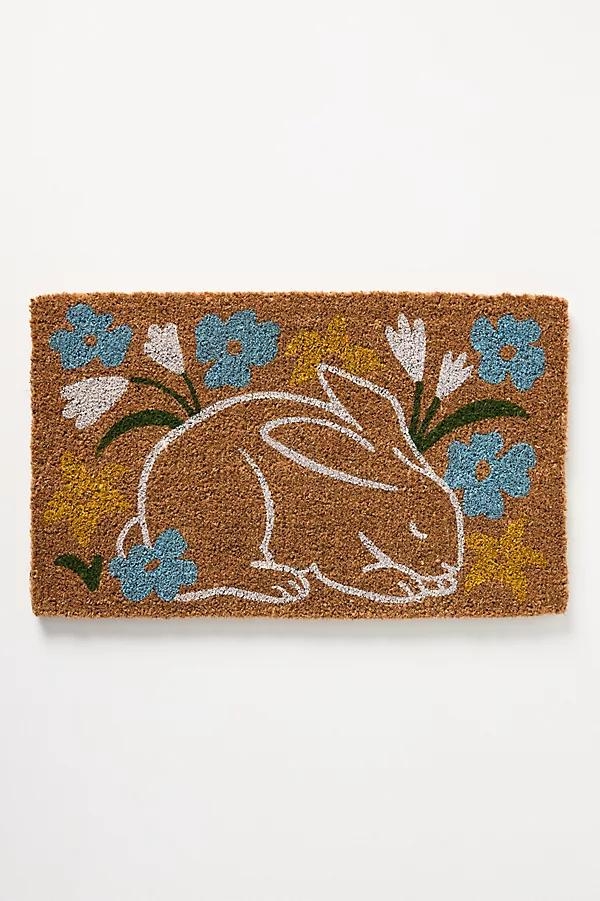 Floral Rabbit Printed Coir Doormat - Image 0
