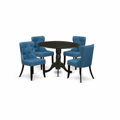 Felstead Dining Set Of Two Dining Chairs Using Doeskin Color Linen Fabric And A Round Kitchen Table With Drop Leaf - Image 0