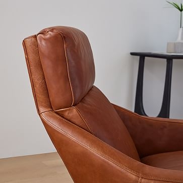 Austin Swivel Base Chair, Poly, Weston Leather, Molasses, Polished Nickel - Image 3