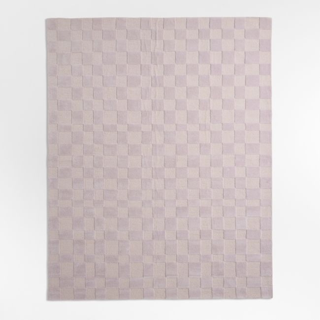 Imperfect Checkerboard Lilac Rose Wool Kids Area Rug 6'x9' - Image 0