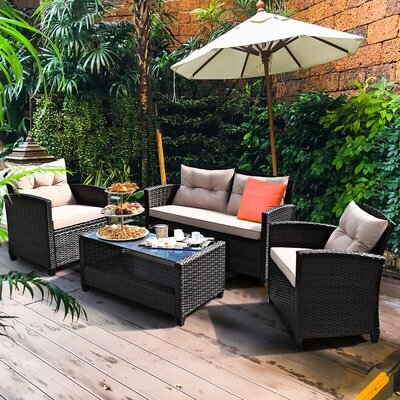 Hemmi Wicker/Rattan 4 - Person Seating Group with Cushions - Image 0