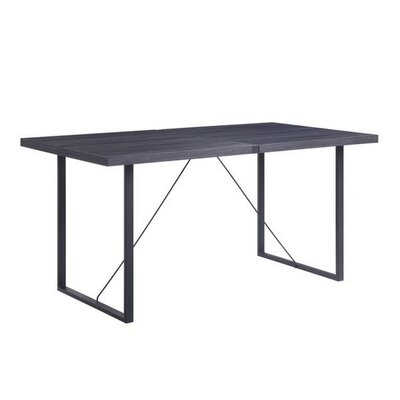 Dining Table With Rectangular Metal Inserted Top And Sled Base, Gray - Image 0