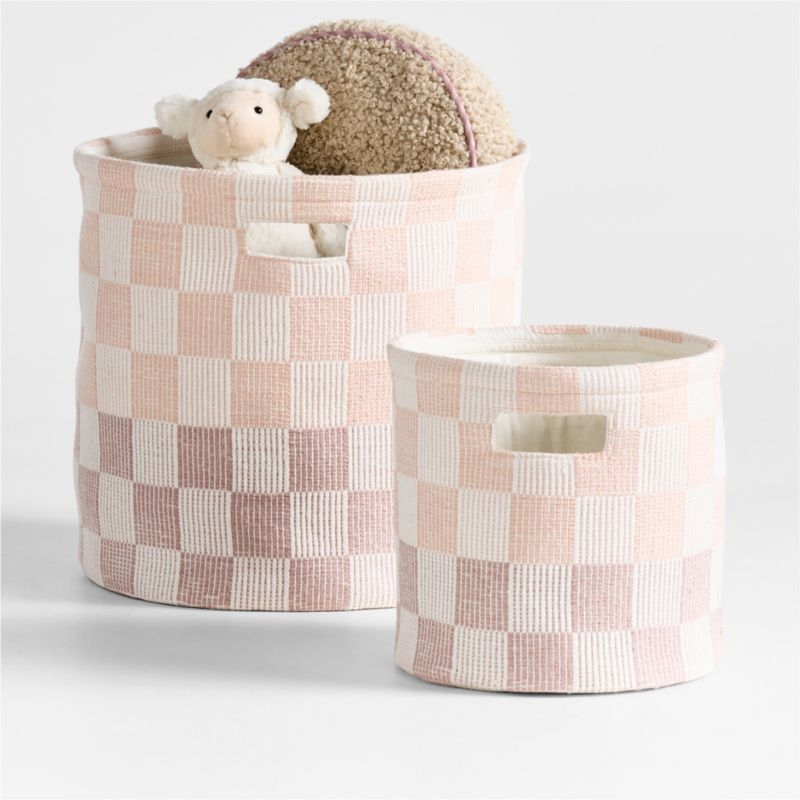 Hopscotch Elegant Pink and Classic Mauve Checkerboard Shelf Storage Bin - Image 2