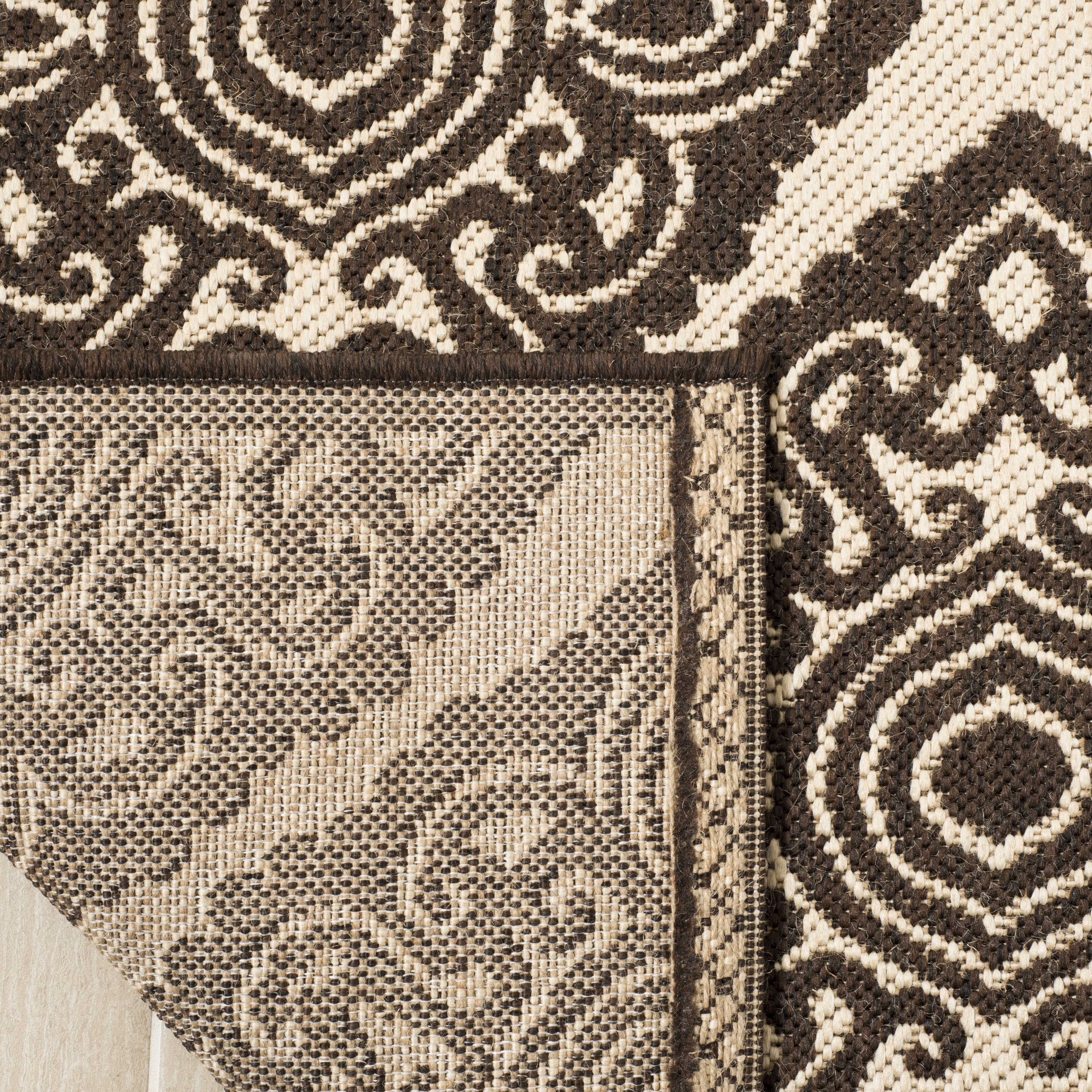 Arlo Home Indoor/Outdoor Woven Area Rug, LND132B, Natural/Brown,  6' 7" X 6' 7" Square - Image 2