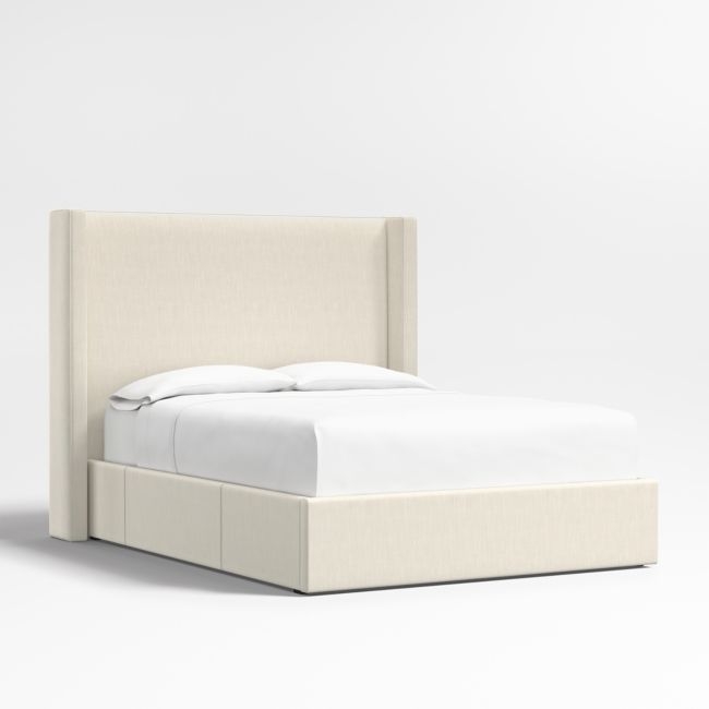 Arden 60" Ivory Upholstered Queen Headboard with Storage Bed Base - Image 0