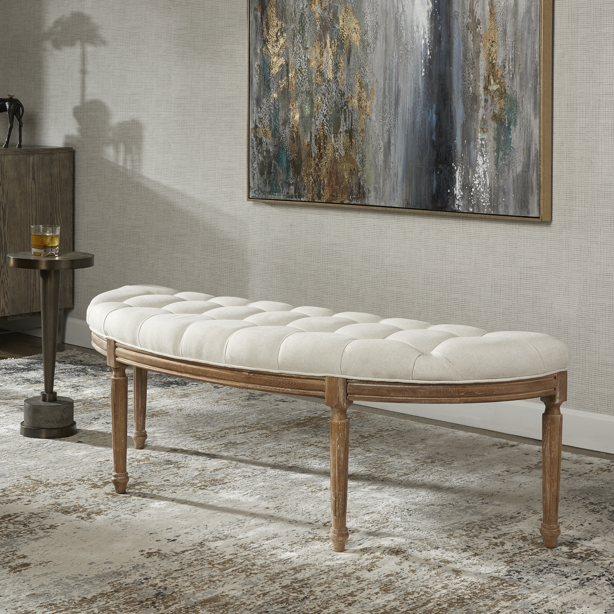 Leggett Tufted White Bench - Image 1