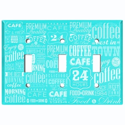Metal Light Switch Plate Outlet Cover (Coffee Diner Sign Brown White - Triple Toggle) - Image 0