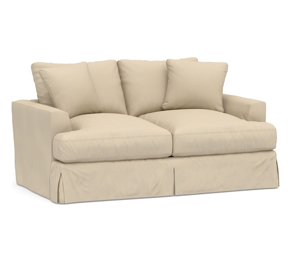 Sullivan Fin Arm Slipcovered Deep Seat Loveseat 71", Down Blend Wrapped Cushions, Park Weave Oatmeal - Image 0