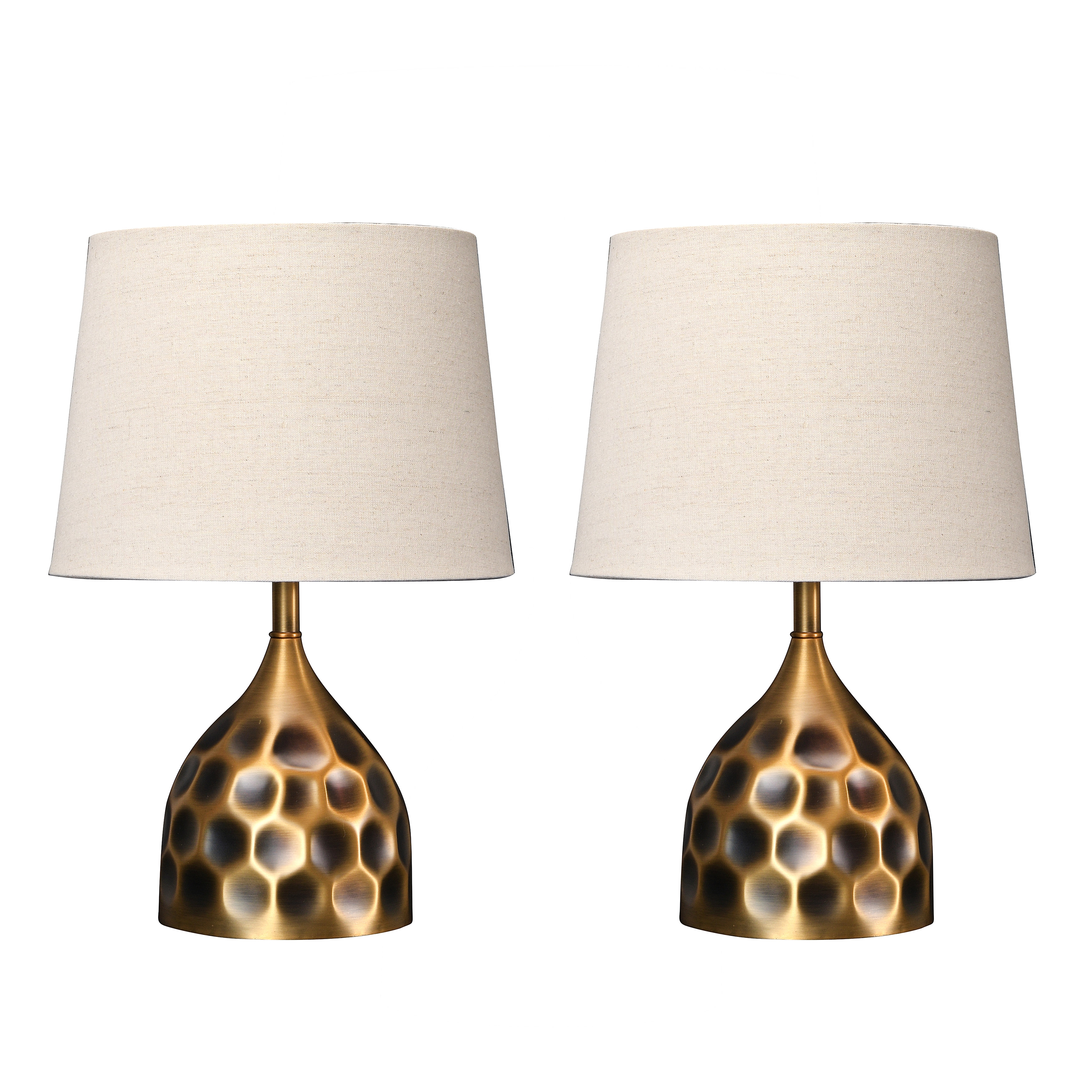 19" Hammered Brass Table Lamps, Set of 2 - Image 0