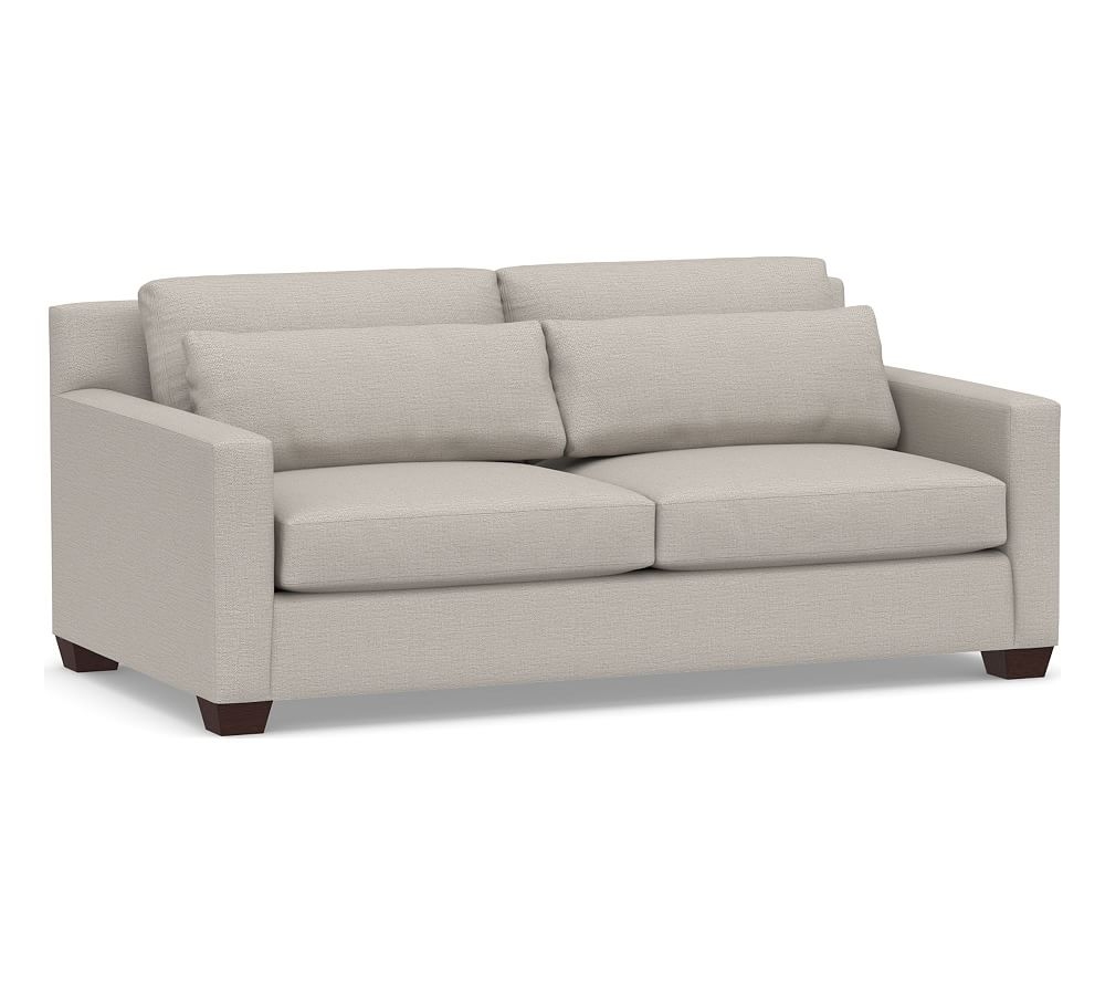 York Square Arm Upholstered Deep Seat Sofa 2X2, Down Blend Wrapped Cushions, Chunky Basketweave Stone - Image 0