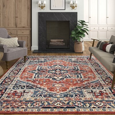 Jin Traditional Oriental Area Rug, Navy - Image 0
