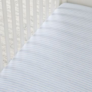 Hth Canyon Stripe Ruffle Euro Linen Crib Sheet, Blue Multi, WE Kids - Image 1