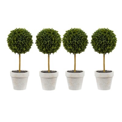 Faux Topiaries With Cream Pot - Set Of 4 - D3.5"Dia. X 9" - Green,Cream - Image 0
