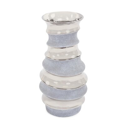 Blue/Metallic Silver 15" Ceramic Table Vase - Image 0