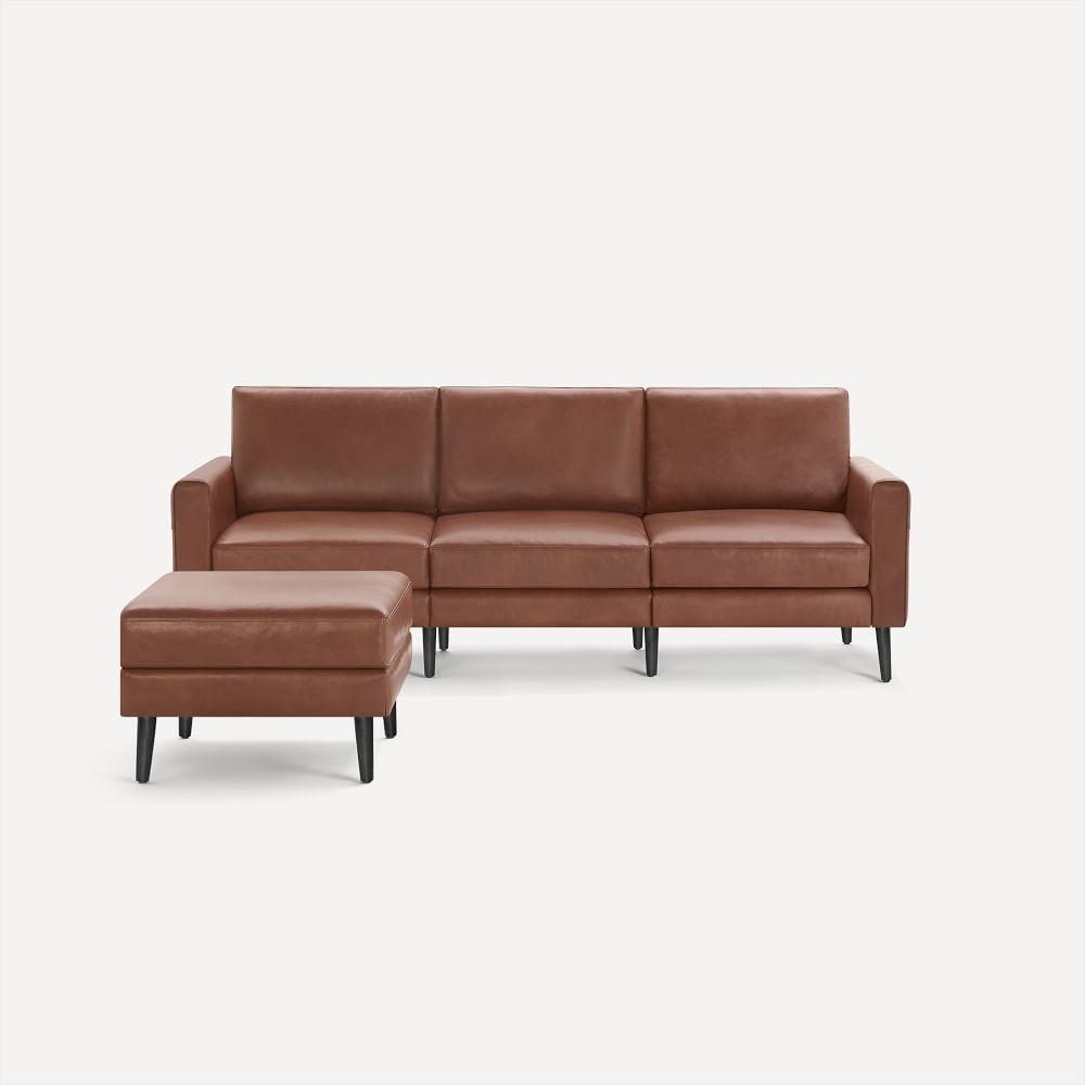 Nomad Block Leather Sofa with Ottoman, Leather, Chestnut, Ebony Wood - Image 0