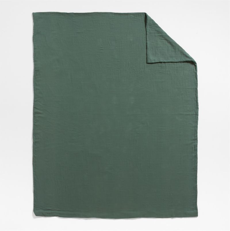 Supersoft Pine Green Organic Cotton Gauze Kids Twin Duvet Cover - Image 4