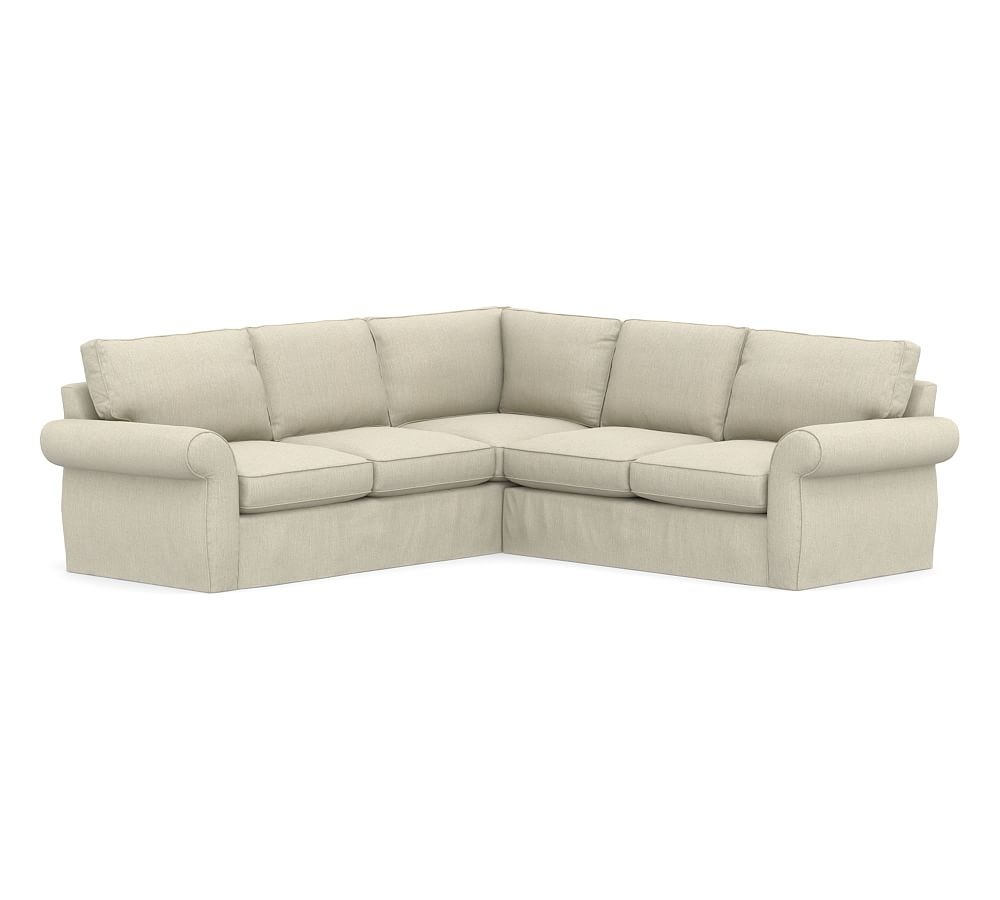 Pearce Roll Arm Slipcovered 2-Piece L-Shaped Sectional, Down Blend Wrapped Cushions, Chenille Basketweave Oatmeal - Image 0