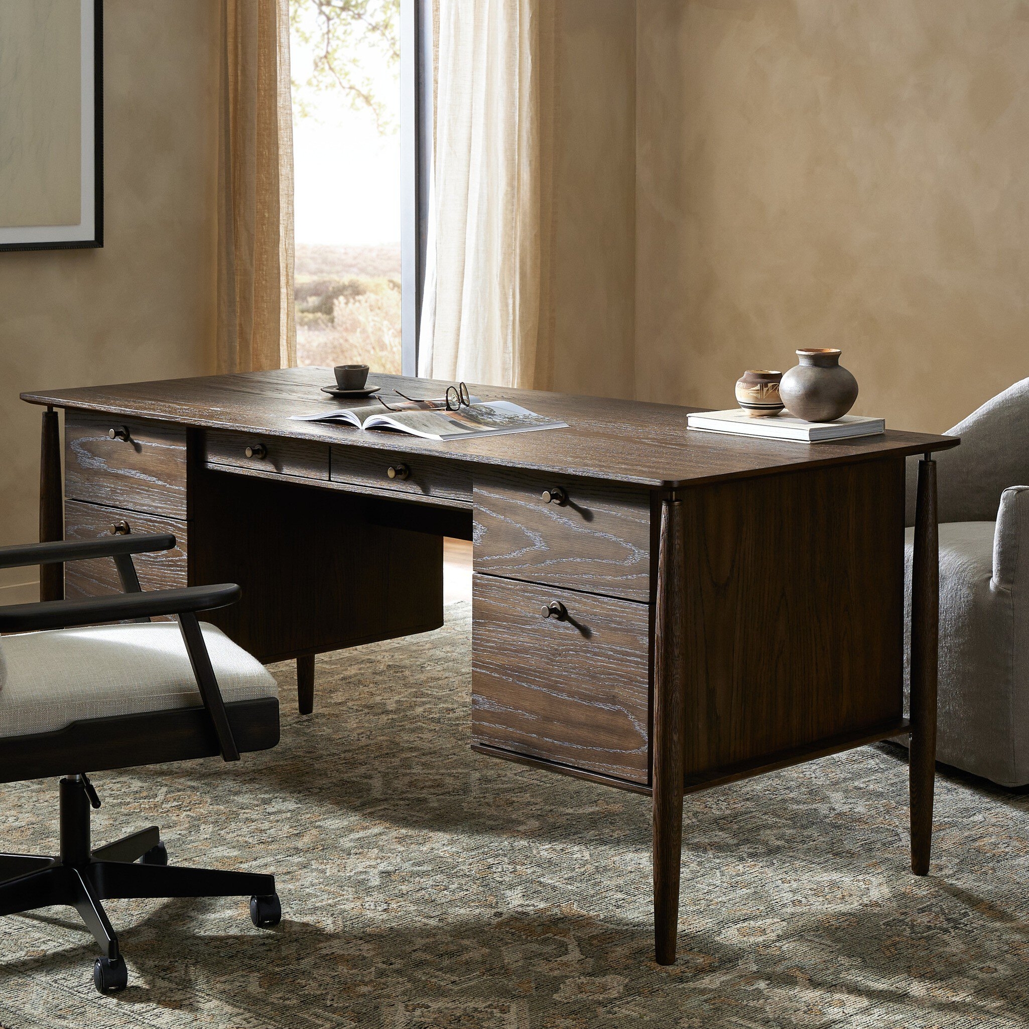 Markia Executive Desk - Aged Oak Veneer - Image 17