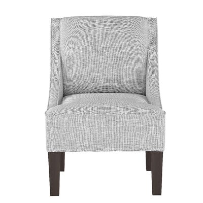 Swoop Arm Chair With Wooden Block Legs In Buffalo Square Blue - Image 0