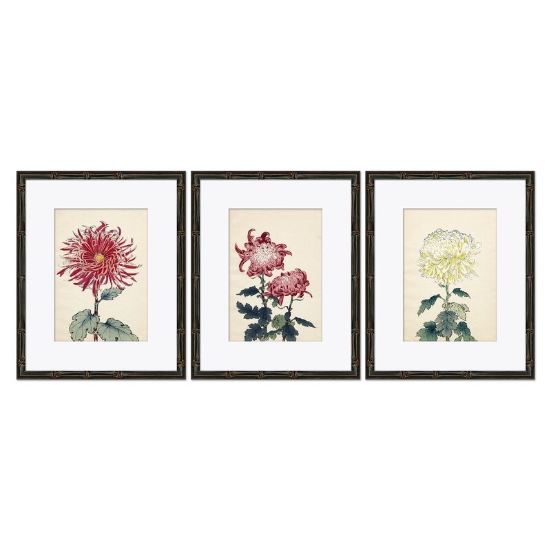 Soicher Marin 'Asian Flower' - 3 Piece Picture Frame Painting Set on Paper - Image 0