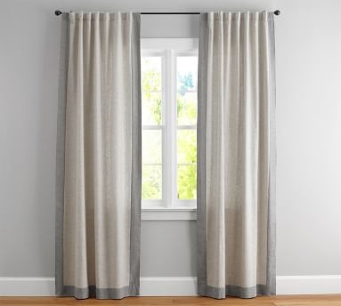 Emery Border Linen Curtain, Oatmeal & Gray, 50" x 96" - Image 0