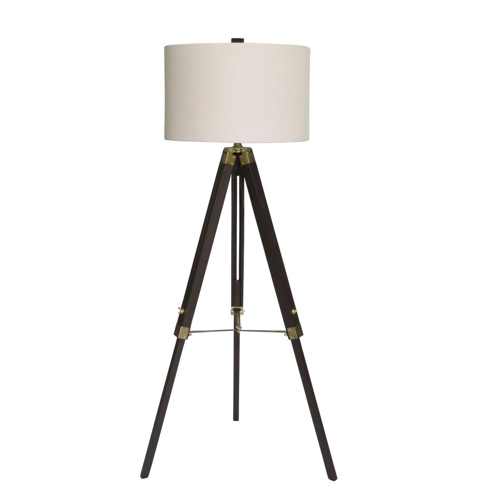 Fangio Lighting 60 in. Classic Structured Tripod Weathered Espresso Wood and Antique Brass Metal Floor Lamp - Image 0