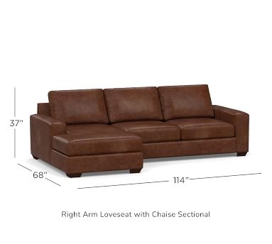 Big Sur Square Arm Leather Right Arm Sofa with Chaise Sectional, Down Blend Wrapped Cushions, Statesville Caramel - Image 2