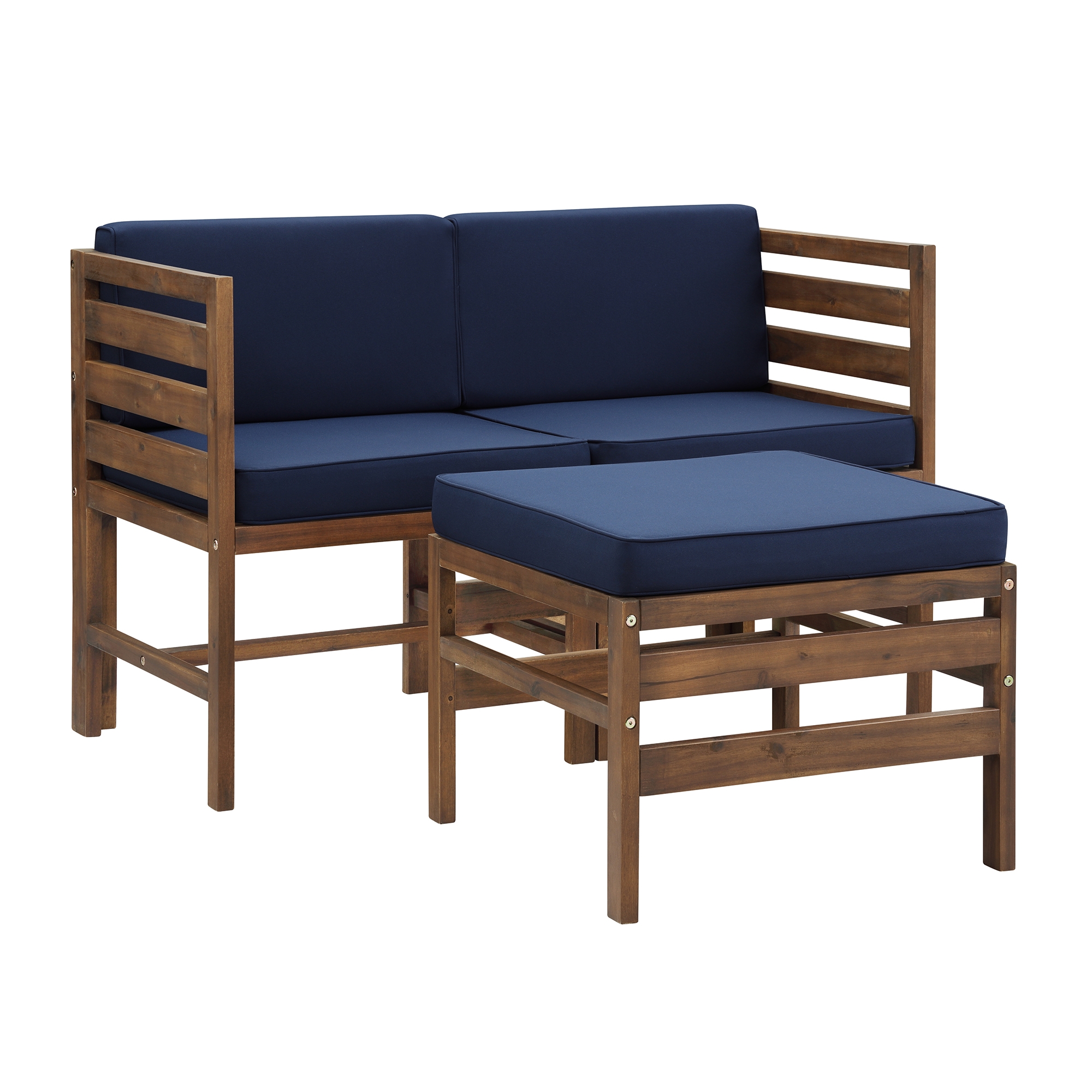 Sanibel Modular Acacia Patio Arm Chairs and Ottoman - Dark Brown/Navy Blue  - Image 0