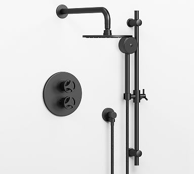 Tilden Thermostatic Cross-Handle Shower With Hand-Held Shower, Matte Black - Image 0