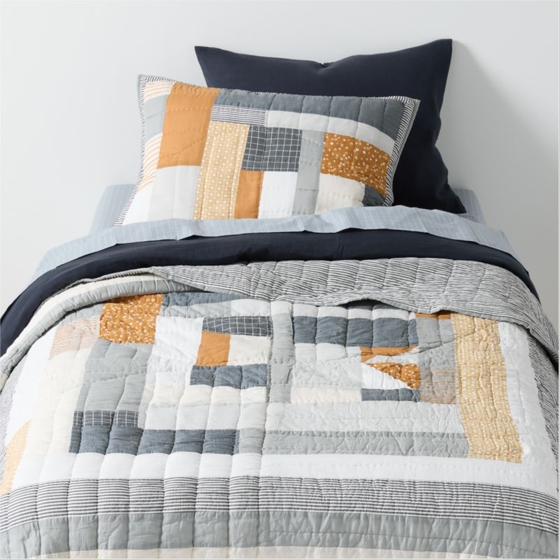 Gee's Bend Amir Amor Blue Patchwork Organic Cotton Kids Pillow Sham - Image 1