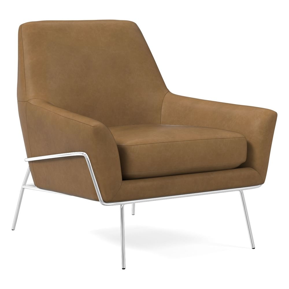 Lucas Wire Base Chair, Poly, Ludlow Leather, Sesame, Polished Nickel - Image 0