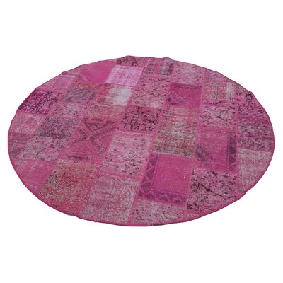 One-of-a-Kind Alejoa Hand-Knotted 1960s Turkish Pink 6' Round Area Rug - Image 0