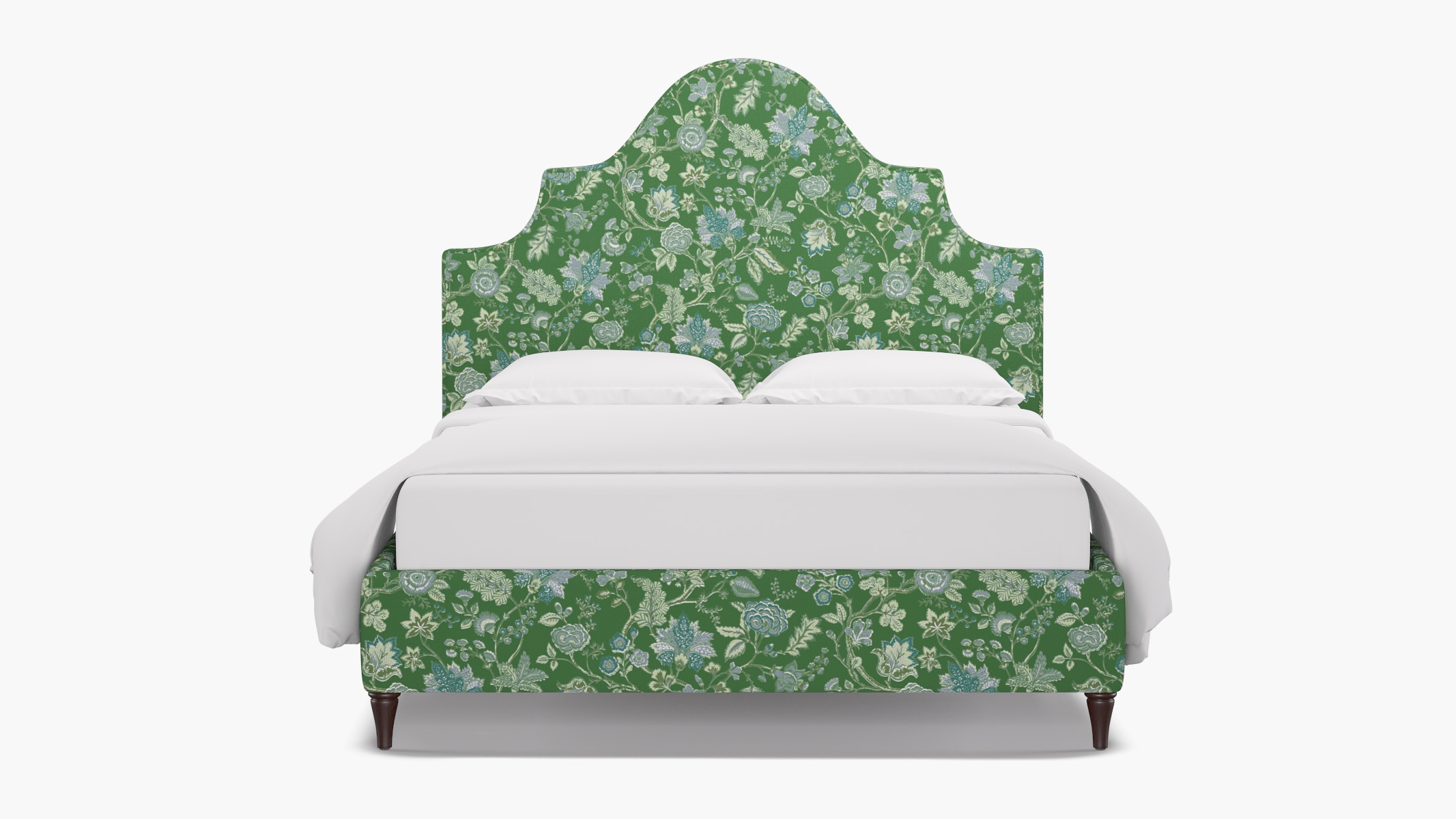 Statement Bed, Green La Vendee, Espresso Decorative Tapered Leg, King - Image 0
