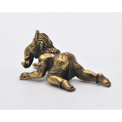 Crawling Ganesh Figurine. Fine Hand Details On Brass With Lovely Gold Patina. - Image 0