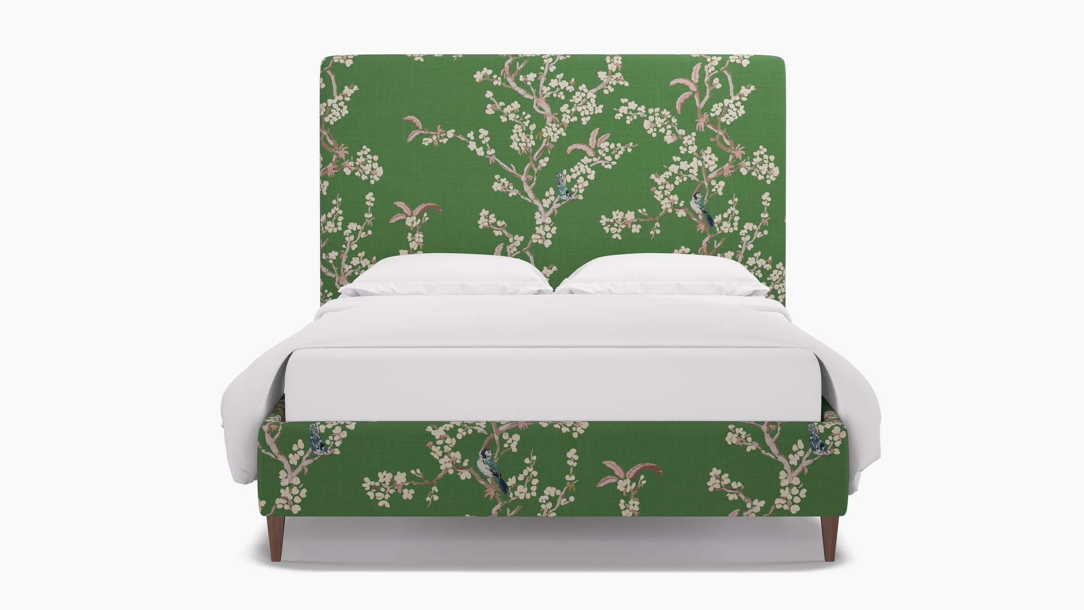 Classic Bed, Jade Cherry Blossom, Walnut Square Tapered Leg, Twin - Image 0