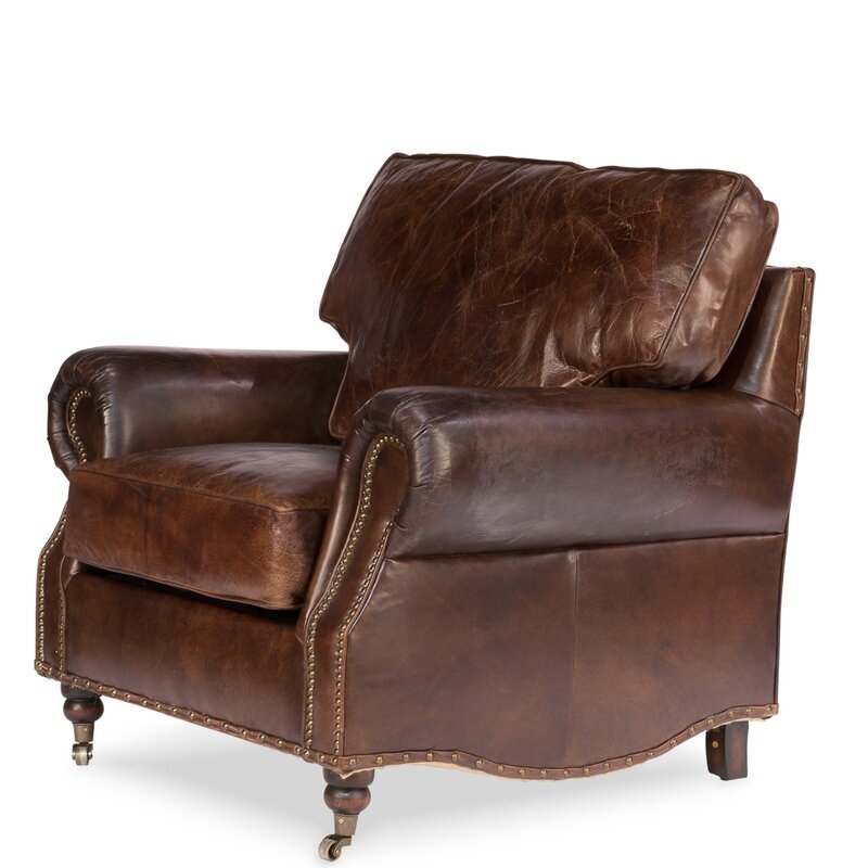 Sarreid Ltd Papa's 39"" Wide Top Grain Leather Club Chair - Image 0